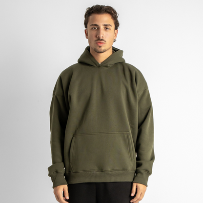 Drop Shoulder Hoodie - Olive Green