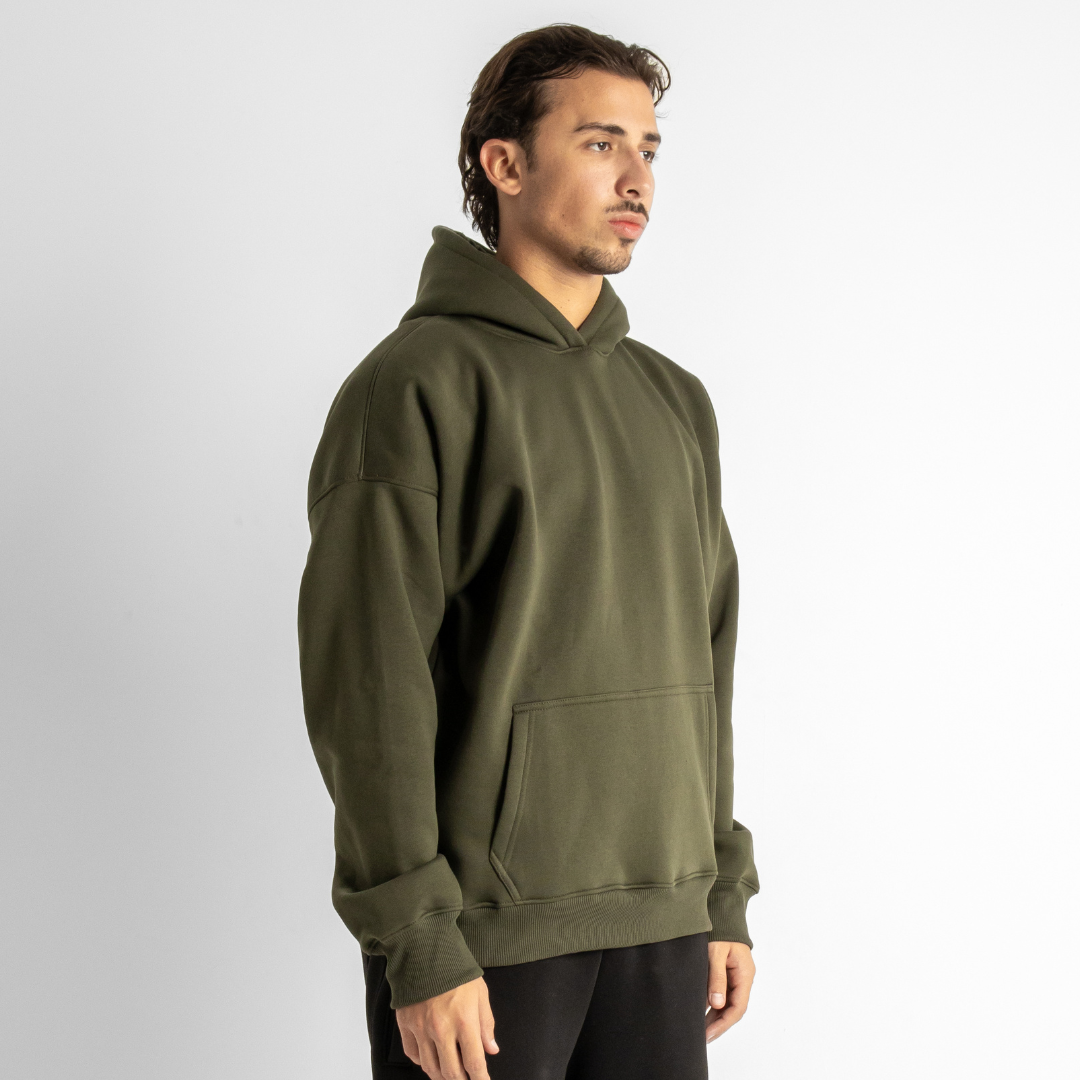 Drop Shoulder Hoodie - Olive Green