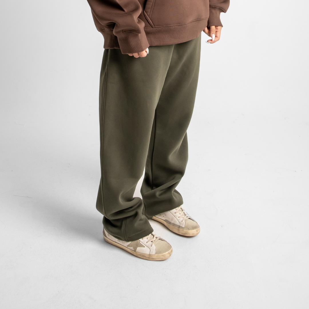 Relaxed Sweatpants Framed Pockets - Olive Green