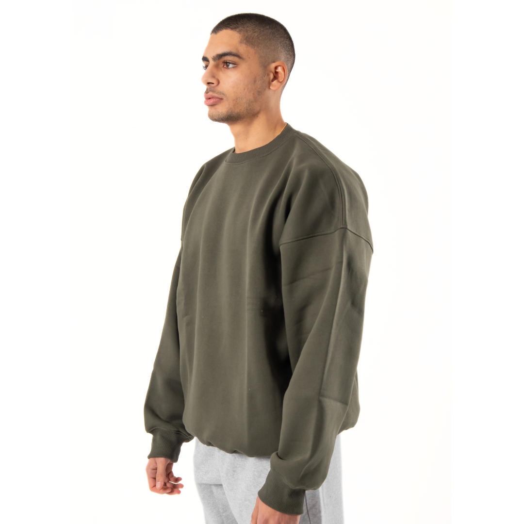 Drop Shoulder Sweatshirt - Olive Green