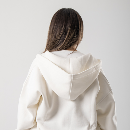 Drop Shoulder Zip Hoodie - White