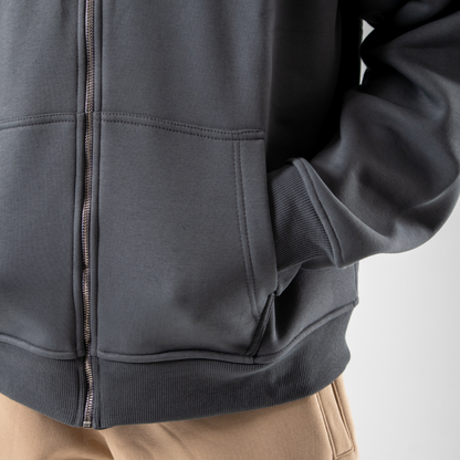 Drop Shoulder Zip Hoodie - Grey