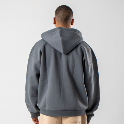 Drop Shoulder Zip Hoodie - Grey