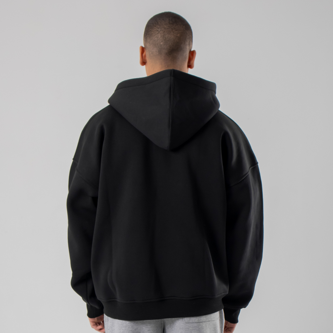 Drop Shoulder Zip Hoodie - Black