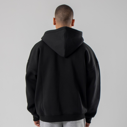 Drop Shoulder Zip Hoodie - Black