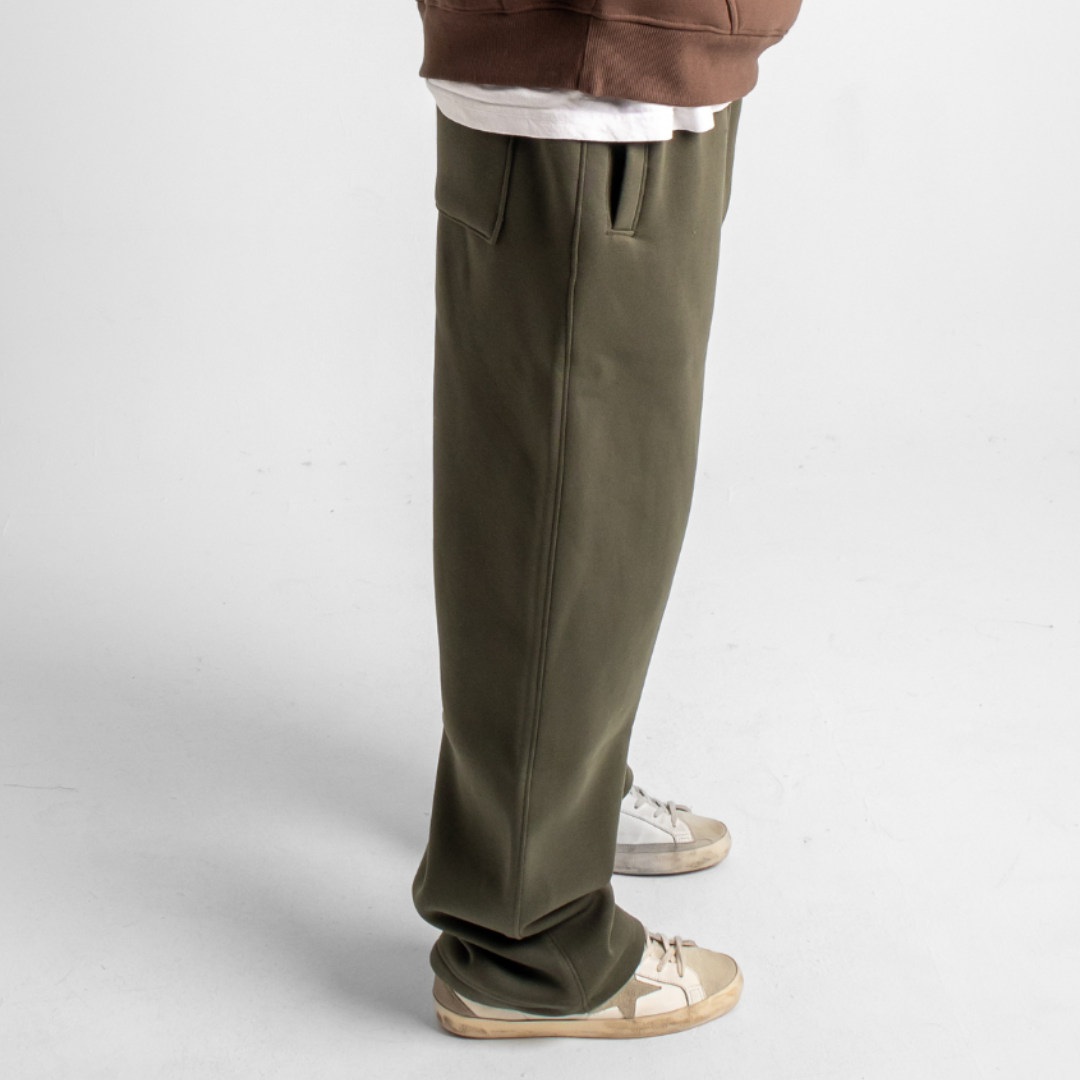 Relaxed Sweatpants Framed Pockets - Olive Green